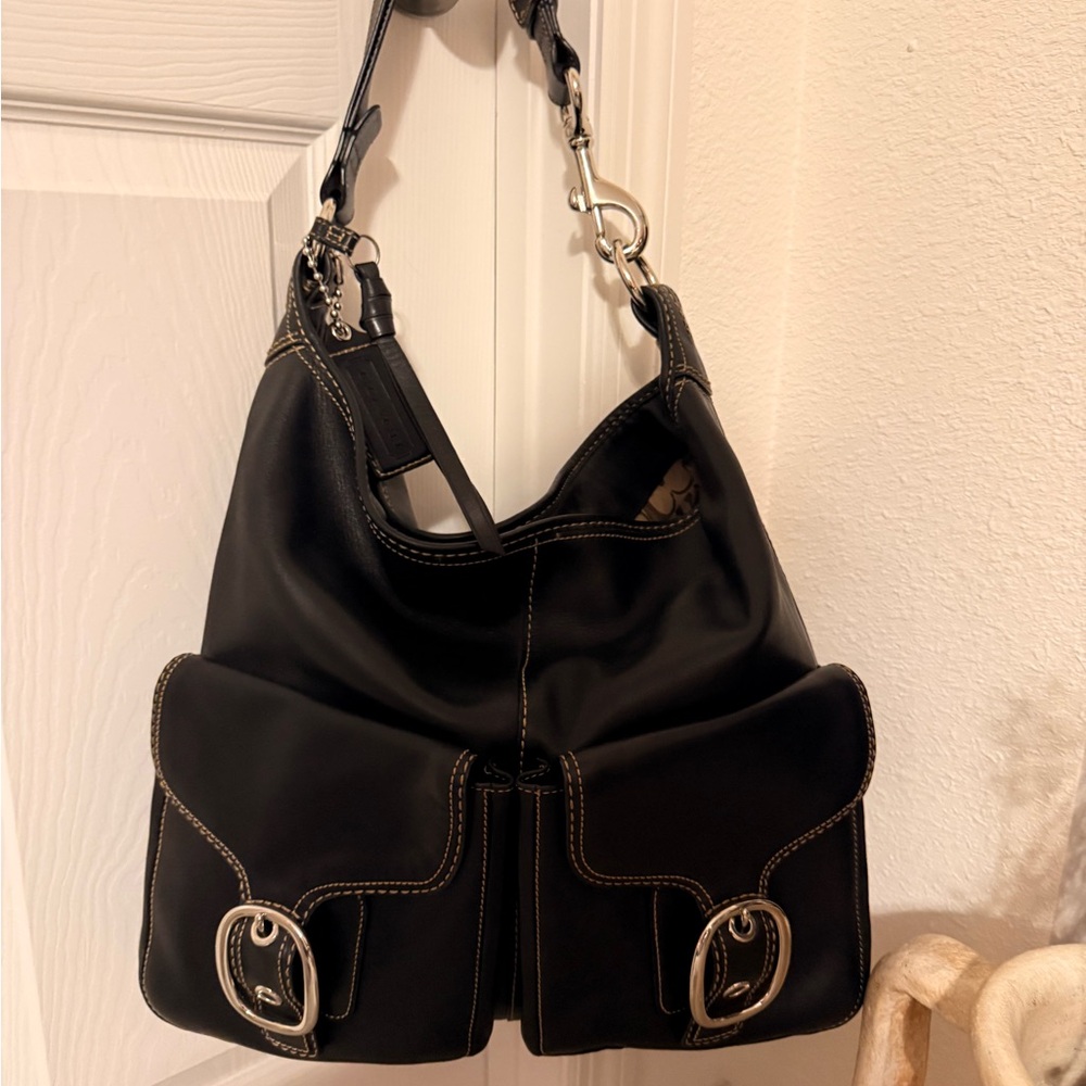 Coach Black Shoulder Bag with Silver Hardware